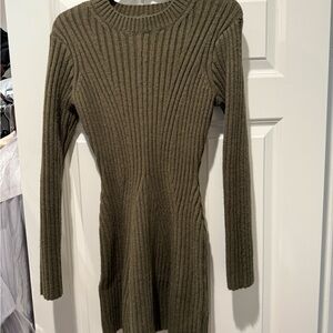 Olive Ribbed Knit Dress